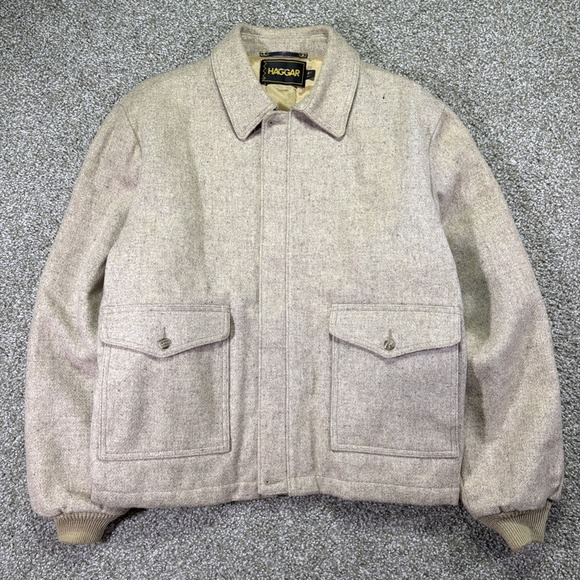 Haggar Other - Vintage Wool Bomber Jacket Beige 70s Haggar Size 44 Regular Excellent